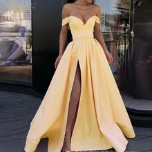 BeryLove Egg желтое вечернее платье с боковыми рукавами и открытыми плечами, длинное вечернее платье для выпускного вечера Robe De Soire