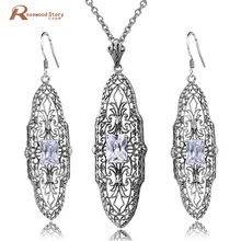 Модные комплекты ювелирных изделий для дня рождения, циркония, стерлингового серебра 925 пробы, Классические Висячие серьги, кулон для женщин, свадебные