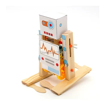 

DIY Wooden Electric Science Walking Robot Toy Model Kits,Physical Science Experiment Kits Creative Robot Set Educational Toys
