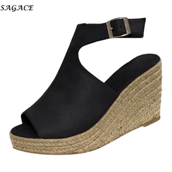 

SAGACE Women Platform Sandals 2019 new summer Female Fish Mouth Platform High Heels Wedge Shoes Lady Sexy Buckle Slope Sandals #