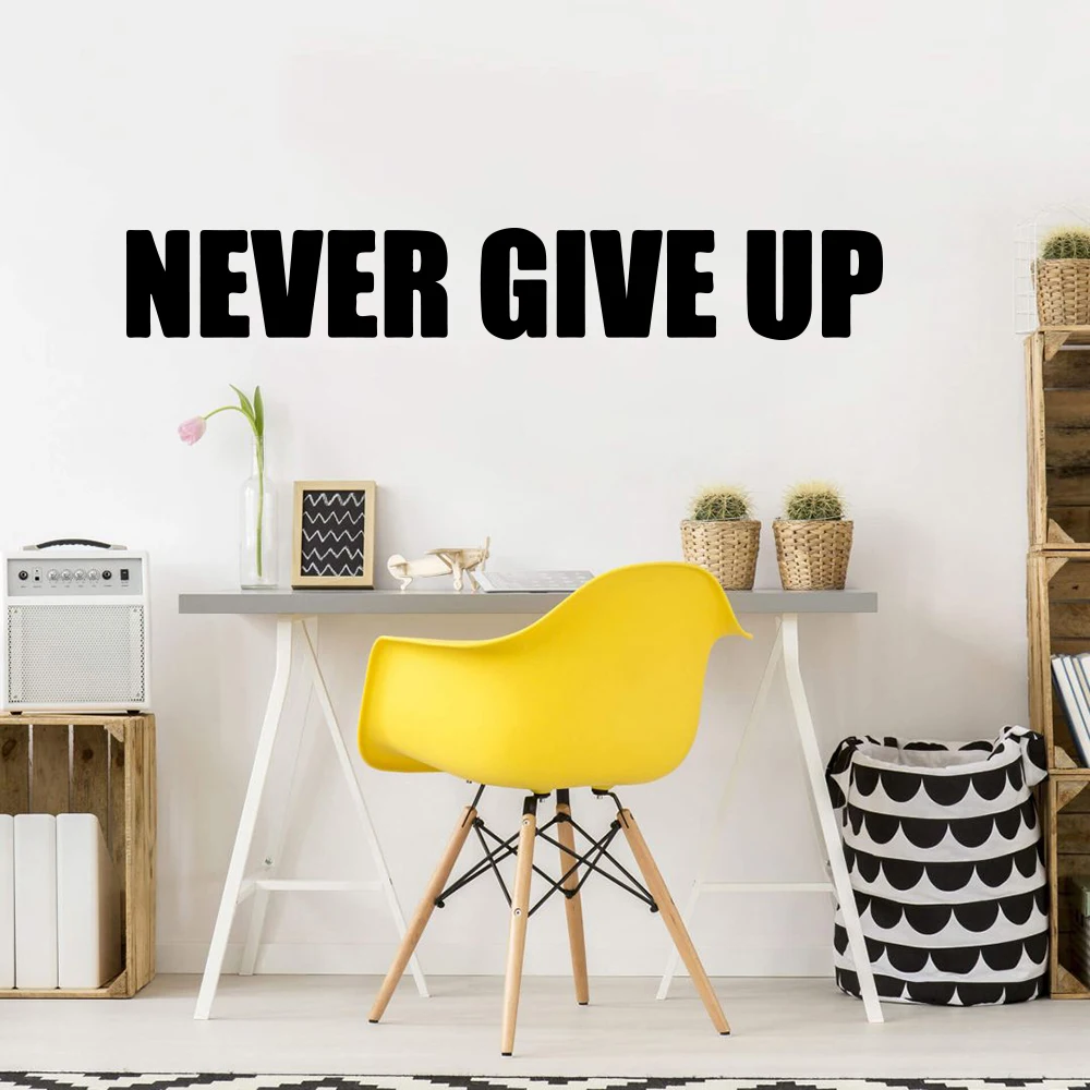 Large Never Give Up Quote Wall Sticker Gym Classroom Inspirational Motivational Quote Wall Decal Workout Kids Room Vinyl Decor (2)