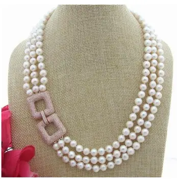 

expensive fine jewelry 18" 3row 6-7mm White Pearl Necklace free shipping