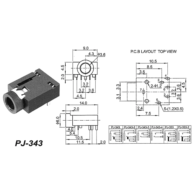 30pcs Jack 3 5mm Headset Connector Headphone Plug PJ 343A Aperture 3 5mm Audio Socket Shell Copper