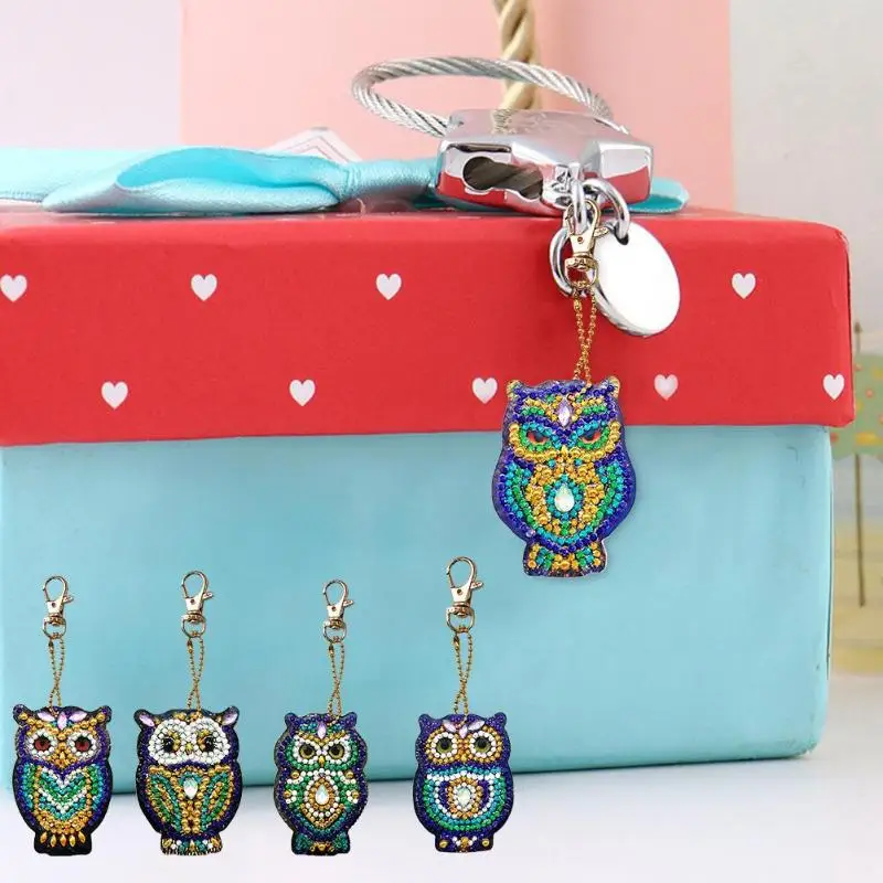 

5pcs/Set DIY Full Drill Diamond Painting Key Chain Cartoon Bird Bag Pendant DIY Drill Diamond Painting Cartoon Car Animal Decor