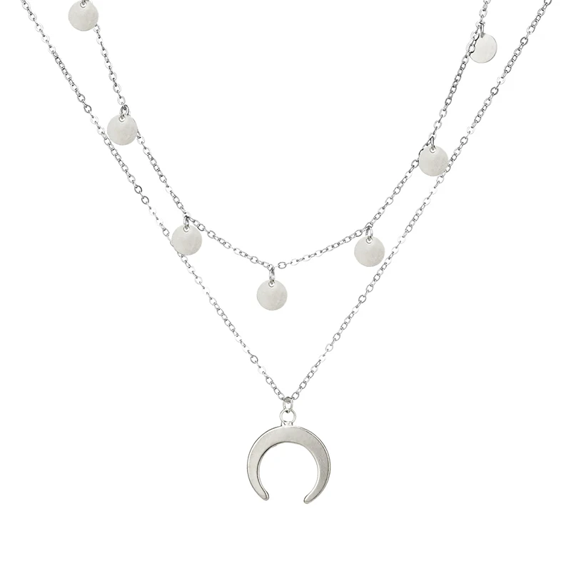 Tocona, винтажное античное серебряное ожерелье с подвеской в виде Луны и блестками, многослойное ожерелье, Воротник для женщин, ювелирные изделия в стиле бохо, 6376