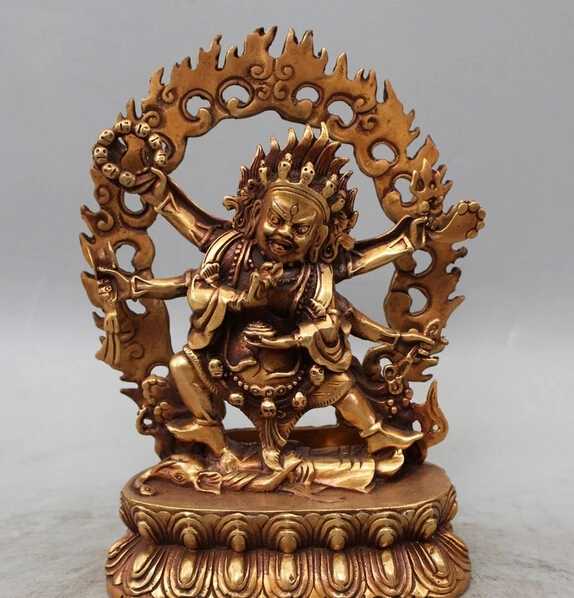 wholesale factory 9" Tibet buddhism Bronze Gild 6 Arms Vajra Mahakala