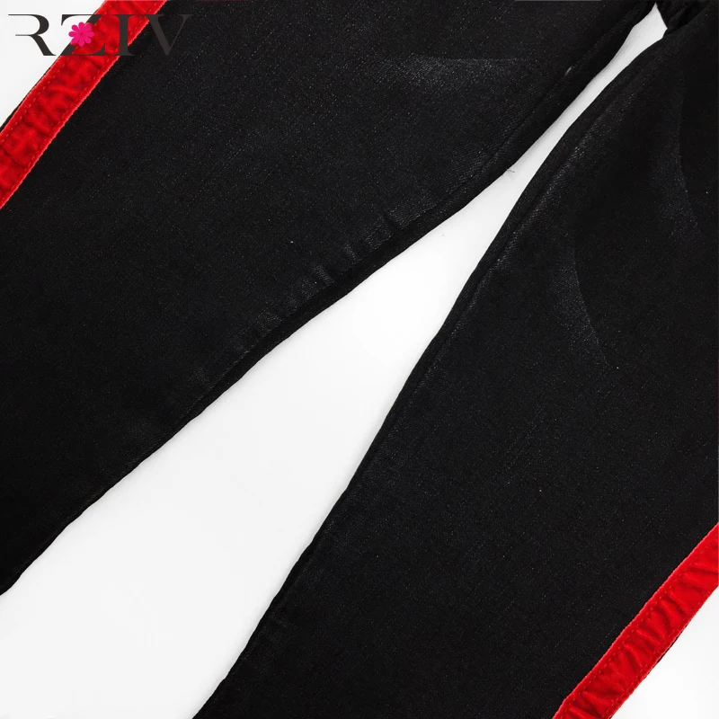 RZIV 2018 jeans woman casual stretch denim solid color stitching waist black jeans and skinny jeans trouser