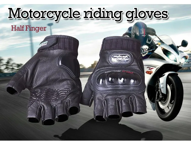 Натуральные Кожаные Мотоциклетные Перчатки Лето Половина finger PRO-BIKER из настоящей овечьей шерсти кожаные мотокроссе защитные перчатки Экипировка