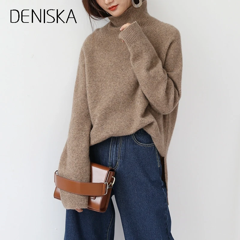 DENISKA 2018 Autumn Winter New Casual Women Cashmere Sweater Turtleneck Long Sleeve Knitted Female Pullover Woman Sweate | Женская
