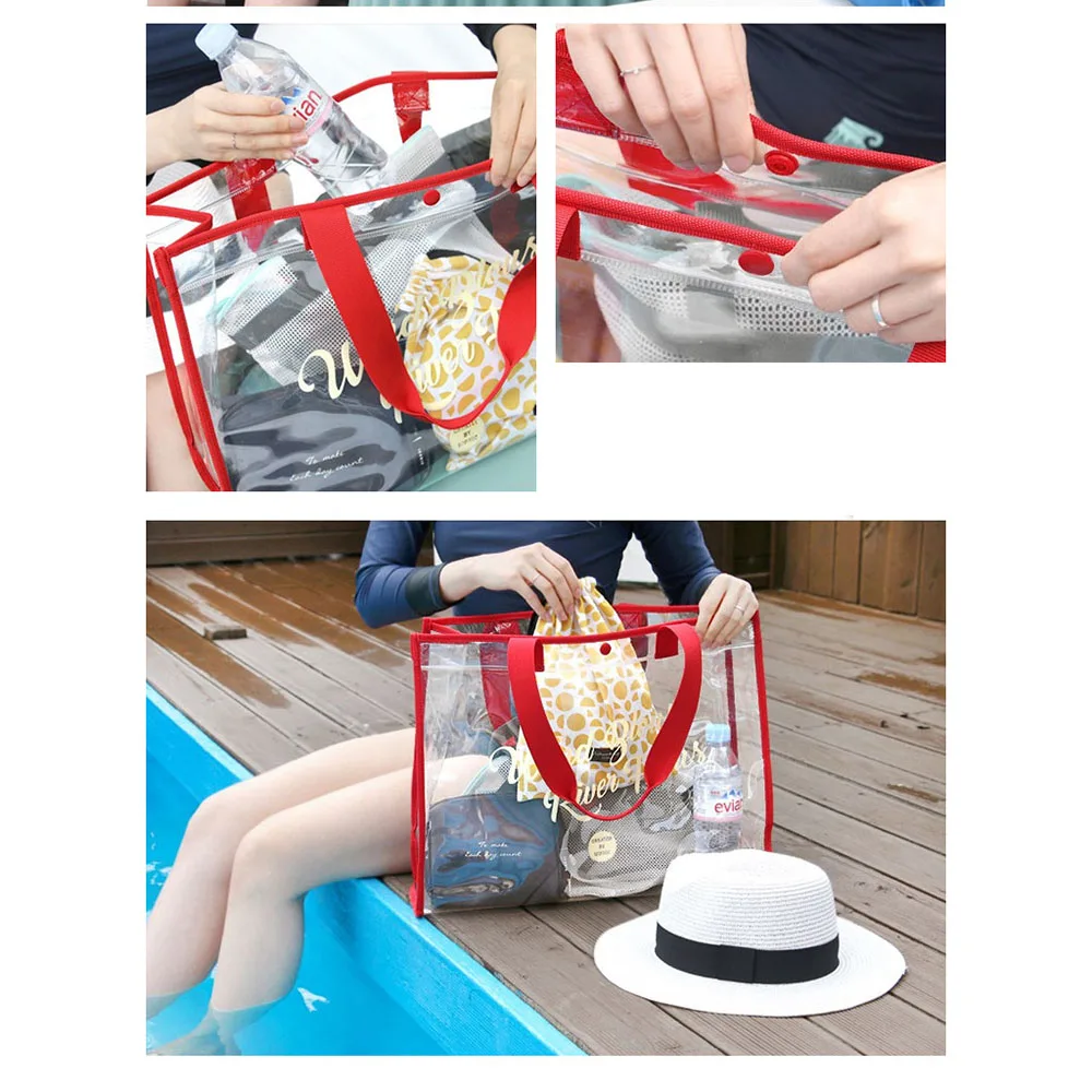 Clear PVC Handbag Beach Storage Bag Waterproof Transparent Bag Family Women Fashion Shoulder Bag