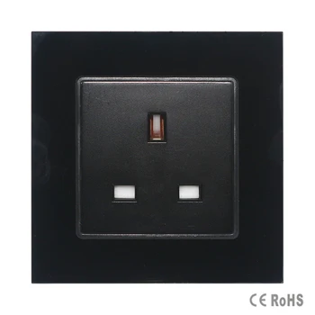 

2017 Free shipping Black tempered Crystal Glass Panel, New UK Standard Socket , Wall Outlet ,Plug Socket,hot sale in RU