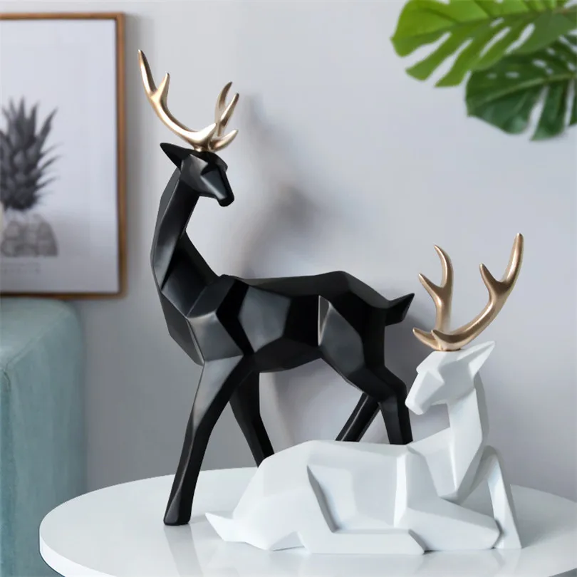 Geométricas un par de estatuas de ciervos accesorios de decoración de dormitorio esculturas de alce artesanías jardín hogar sala de estar escultura ornamento