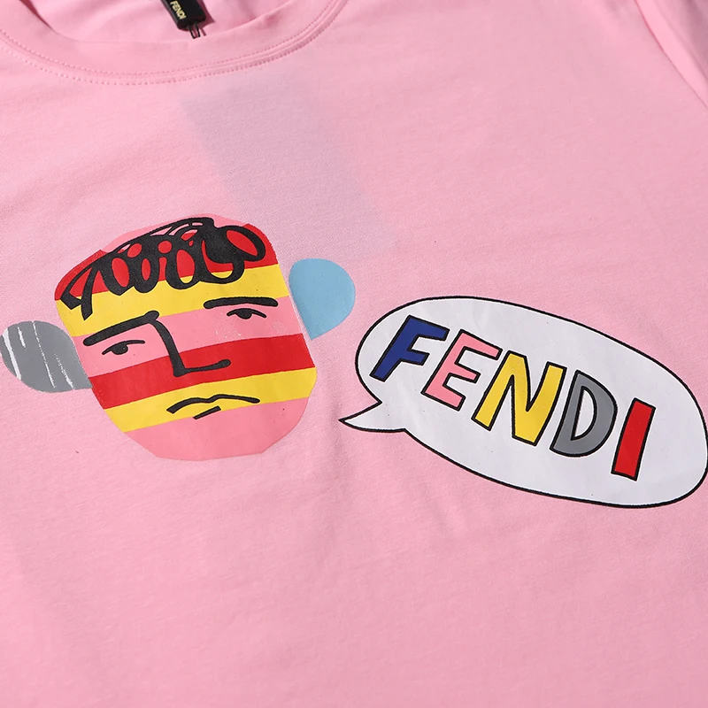 Бренд Fendi лето осень Для мужчин женщин О образным вырезом Футболка оригинальный