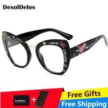 Черный с принтом букв модные пикантные глаз кошачий глаз дизайнерские бренды люксовые большие очки cat оправы для очков для женщин Женский Óculos