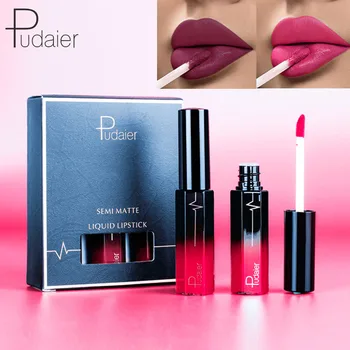 

Pudaier moisturizing lip gloss half matte lipstick pigment 3pcs waterproof long lasting sexy red nude purple lip tattoo PD033
