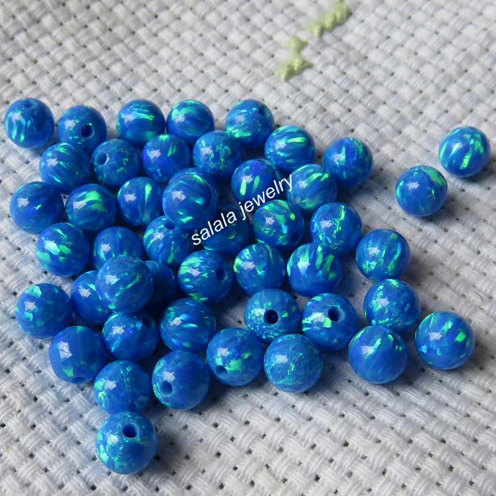 500pcs/lot 6mm Round Opal Beads Drilled Synthetic Round Opal Beads Blue