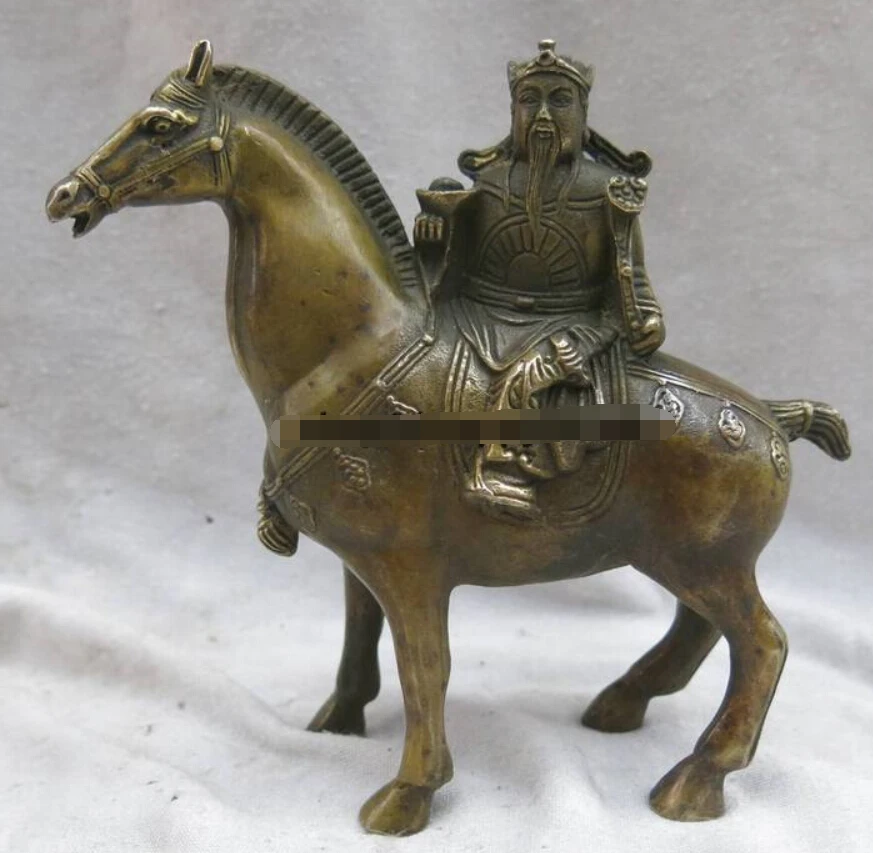 

China brass carved copper good luck god of wealth on horse sculpture Statue