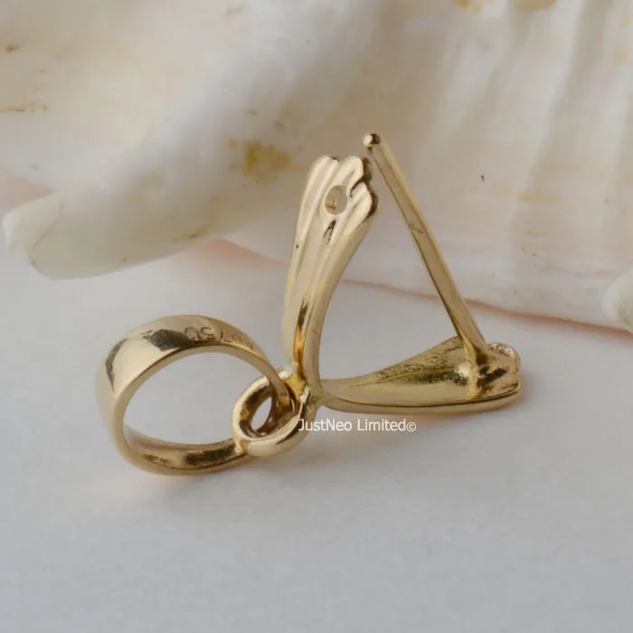 Beste 12mm 18 karaat geelgoud pinch bail hanger sluiting connector, pin stijl hanger catcher gaan door up 3.6mm ketting koord touw