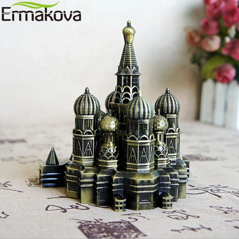 

ERMAKOVA Retro Bronze Metal Moscow Kremlin Figurine Statue Building Model Living Room Vintage Home Desktop Decor Gift