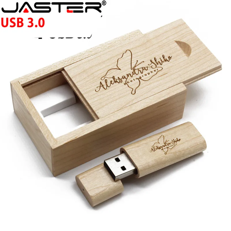 JASTER USB 3,0 заказной логотип лазерная гравировка деревянный USB флэш-накопитель карта памяти+ коробка флешки 4 ГБ/64 ГБ свадебные подарки