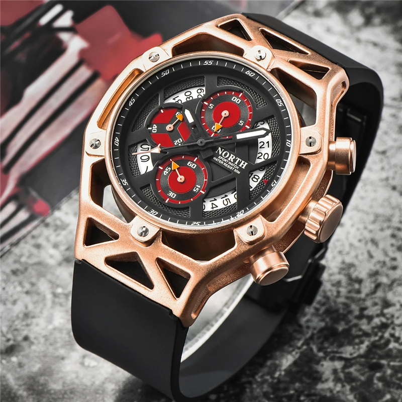 

NORTH Fashion Quartz watch for men luxury casual hronograph Military Waterproof Sport Wrist Watch mens watches horloge mannen