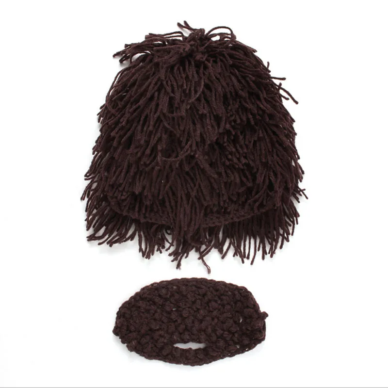 Воспитание парик борода Шапки Хобо сумасшедшего ученого пещерный ручной вязать теплые зимние шапки Для мужчин ребенок Хэллоуин подарки веселую вечеринку шапочки - Цвет: child