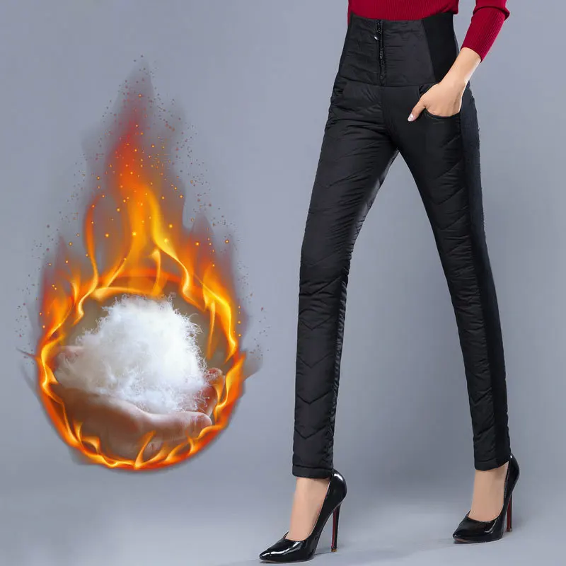 

4XL Plus Size Women Pants Trousers Winter High Waisted Outer Wear Women female Fashion Slim Warm Thick Duck Down Pants Trousers