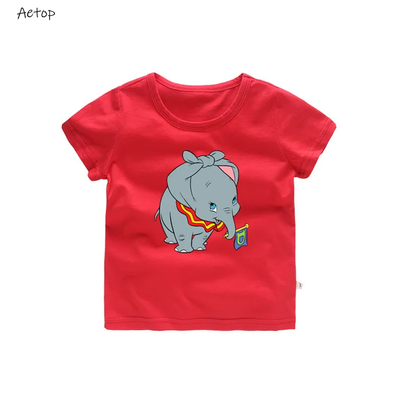Футболка с забавным рисунком слона Дамбо, детские летние топы с круглым вырезом, футболка для маленьких девочек, повседневная детская одежда - Цвет: red 4