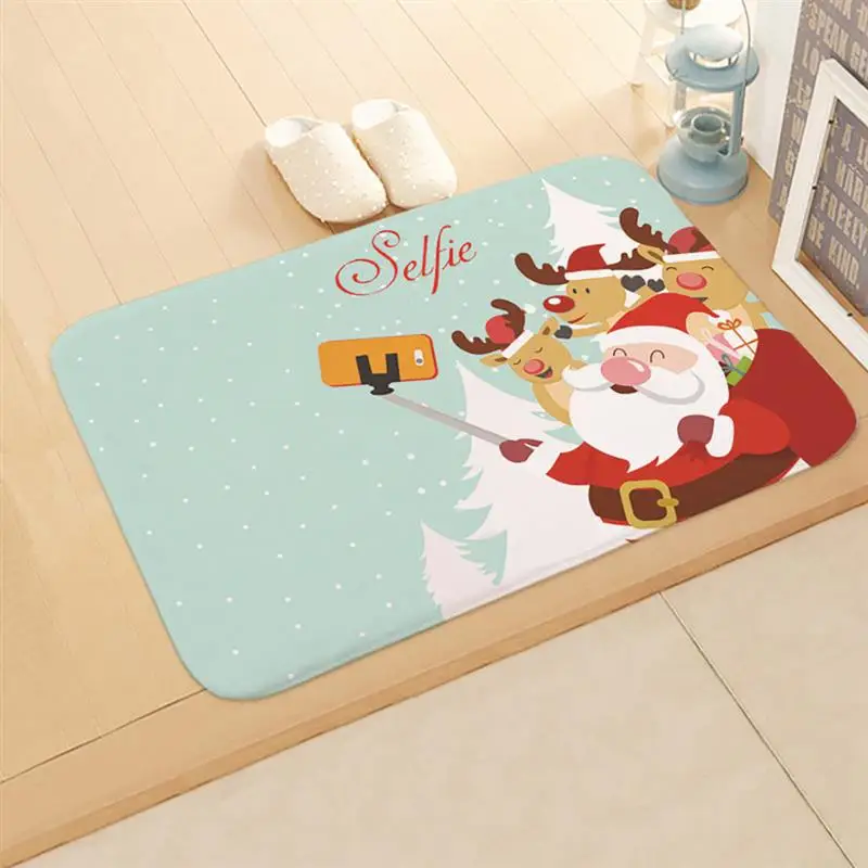 Рождественский коврик милый олень Санта Клаус напечатанный Крытый открытый пол коврики фланель нескользящий коврик для ванной Вечерние