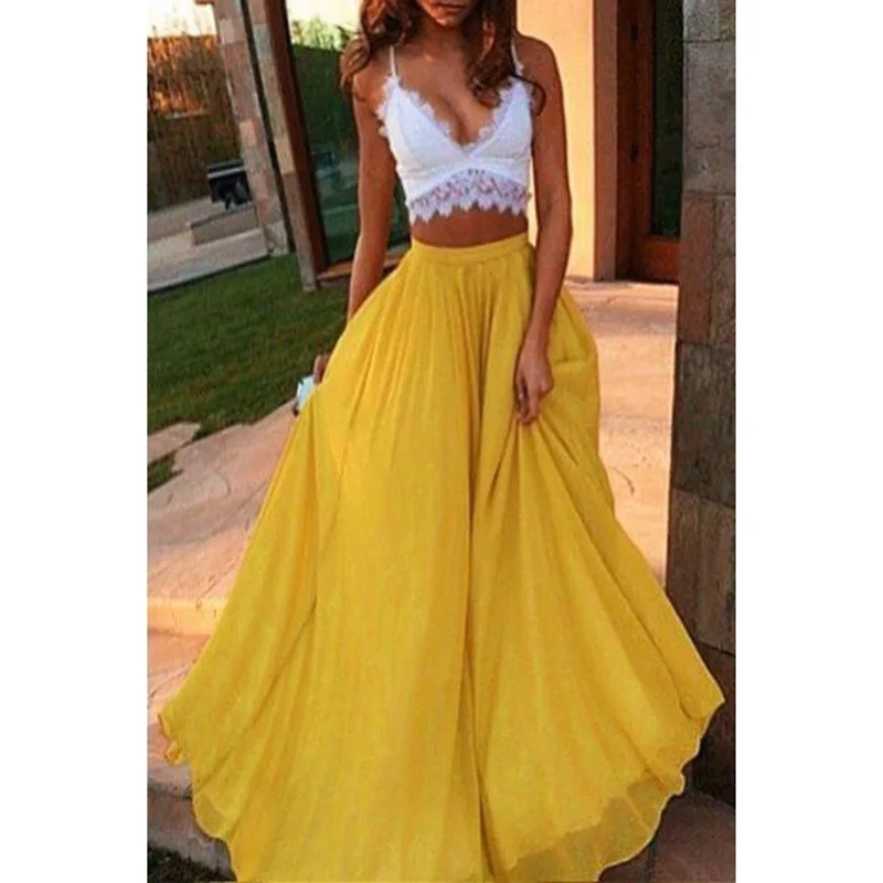 Женские летние юбки, элегантные женские длинные юбки с эластичной резинкой на талии, юбки больших размеров, юбки для вечеринок, пляжные юбки - Color: Yellow