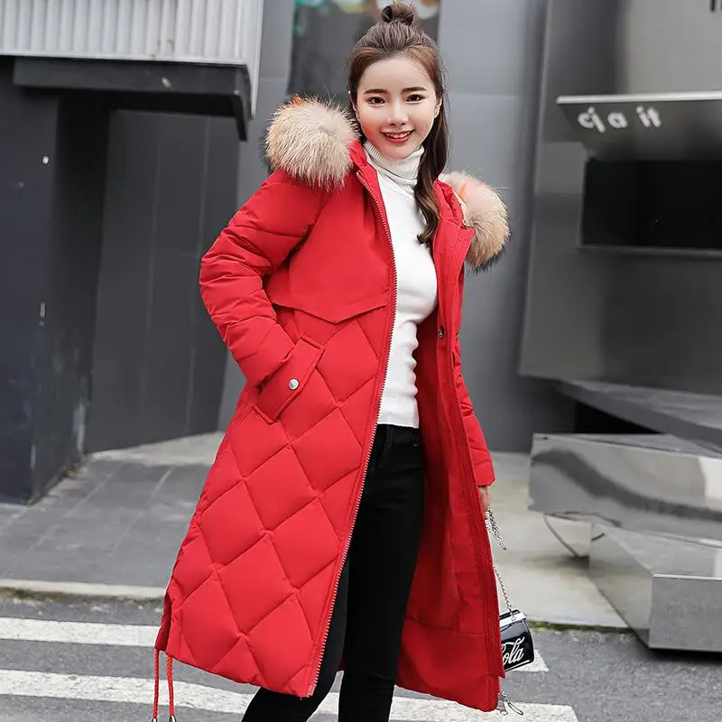 Lusumily, зимняя женская куртка, хлопок, пальто с большим меховым воротником, Женская парка, толстая хлопковая стеганая куртка, подкладка, женская верхняя одежда - Цвет: Red
