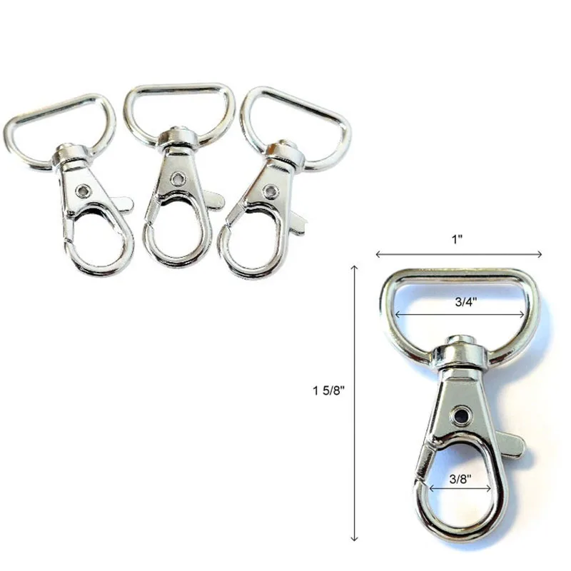 Metal Swivel Clasps for Lanyards or Purses, 1 5/8" x 1" Snap Hook