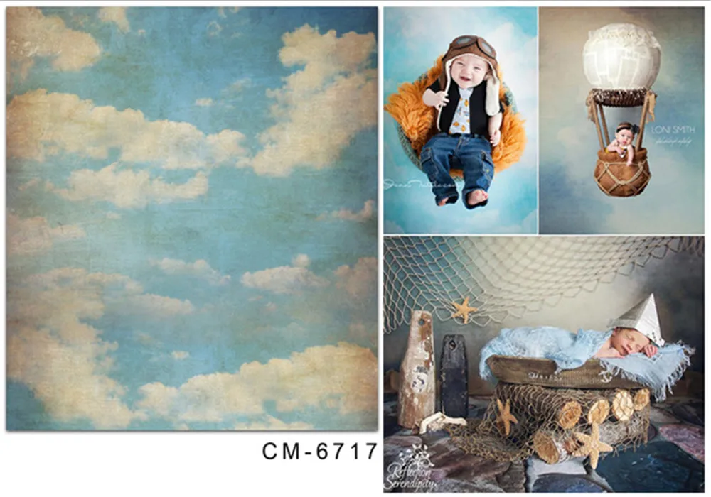 Виниловые фоны для фотосъемки новорожденных в стиле ретро с изображением голубого неба облаков реквизит для студийной фотосъемки