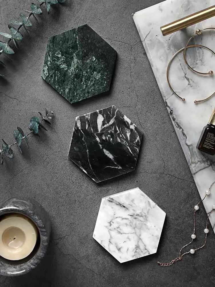 Marble Coaster Irregular Diamond Heat Insulation Nonslip Coffee Cup Mat Table Decoration Mats