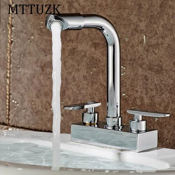 

MTTUZK Chrome Plated Brass Deck Mounted Dual Handles Dual Hole Hot Cold Mixer Tap Bathroom Vessel Sink Basin Faucet FreeShipping