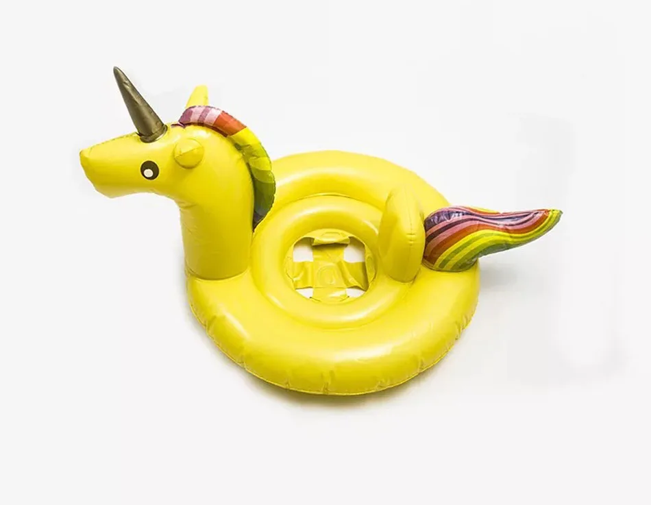 yellow unicorn Детский надувной бассейн в виде единорога поплавок синий белый желтый езда на розовый Фламинго плавания кольцо плавающий сырой воды вечерние Игрушки для малышей - Цвет: yellow unicorn