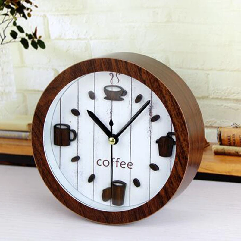 

Desktop Home Time Office Clock Home Decor 3D Coffee Cup Decorative Small Wood Alarm Clock Creative Antique Table Clock