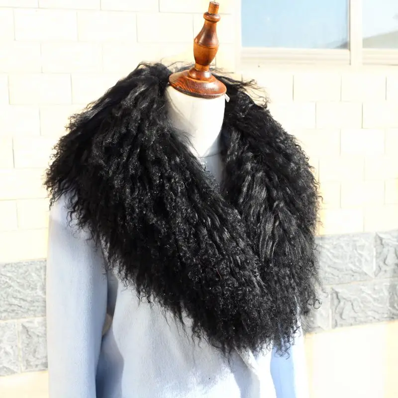 NGSG женский меховой воротник из натуральной монгольской овцы, настоящий меховой шарф, зимний воротник из натуральной шерсти, одноцветные женские длинные воротники ML115