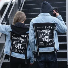 Новое поступление горячее женское джинсовое пальто бойфренд весенние куртки граффити с длинным рукавом Мужское пальто негабаритная Повседневная ковбойская верхняя одежда