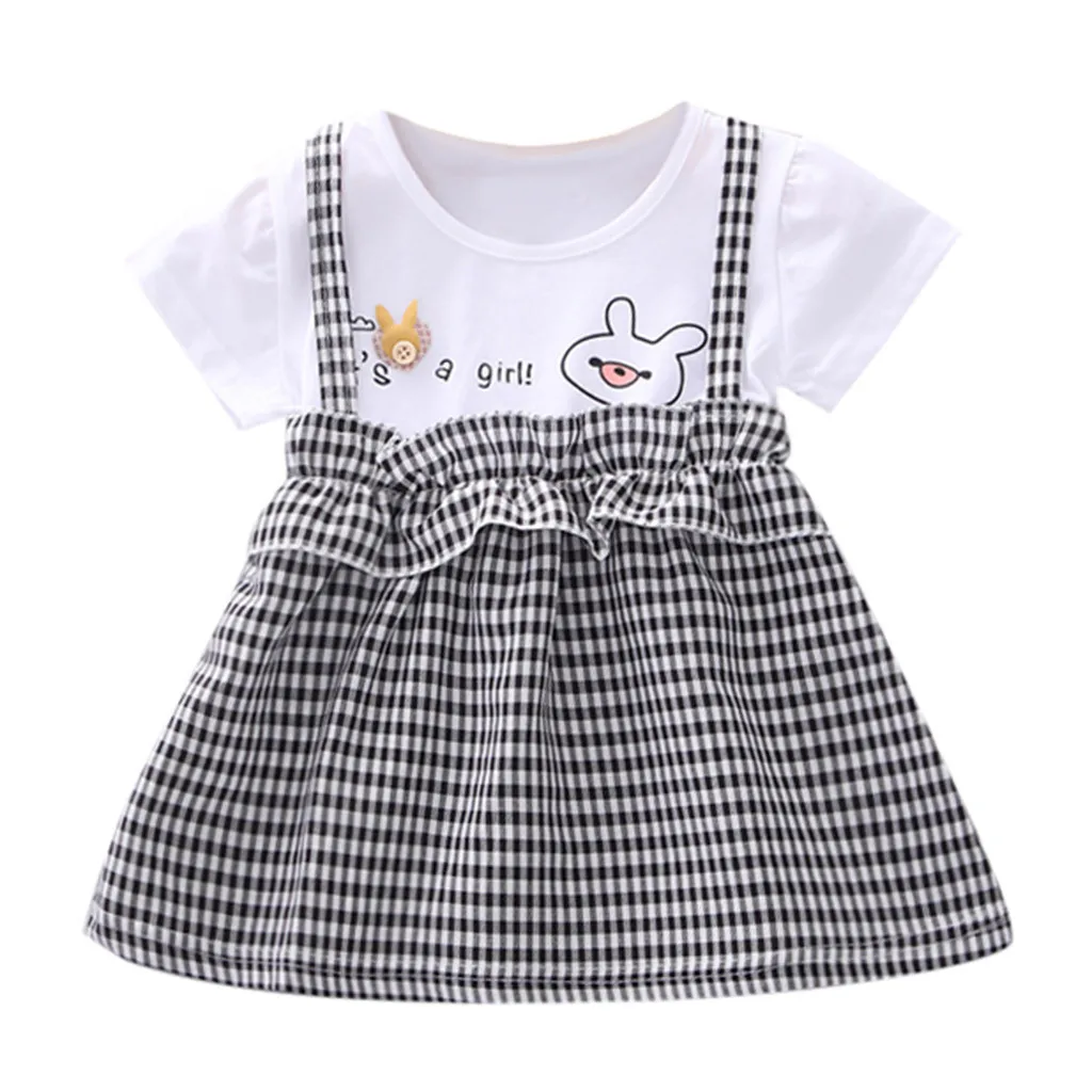 

Baby Girl Clothes Cotton Casual Summer Dress Ruffled Plaid Cartoon Print Suspender Dress Princess Party Pageant Children Dresses