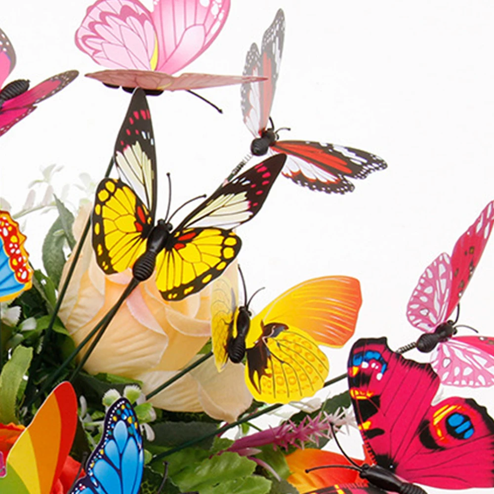 

20Pcs Colorful 3D Double Layer Butterfly On Sticks Home Yard Lawn Flowerpot Plant Decoration Garden Ornament DIY Lawn Craft