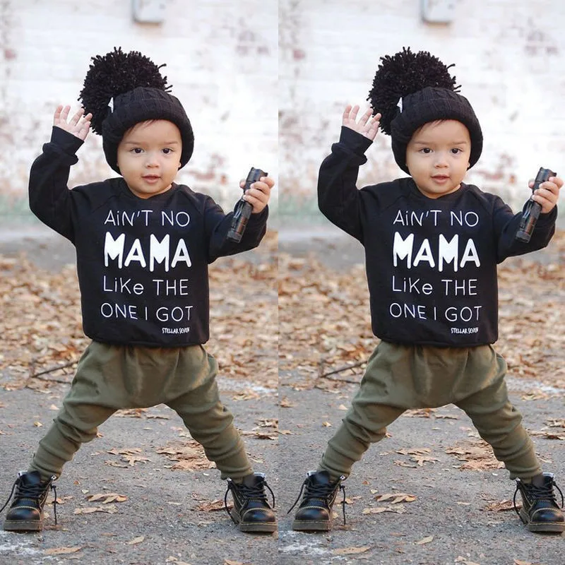 

Newborn Baby Boys Girls set 0-3T baby mama letter print Short Sleeve T-shirt+Long Pants Leggings Outfits cool bebe Clothes Set