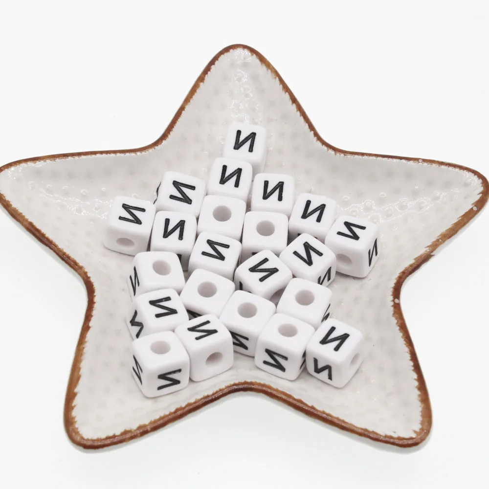 

CHONGAI 100Pcs White Russian Letters "И" Letter Acrylic Cube Loose Spacer Beads For Kid DIY Jewelry Making Pacifier Clip Making