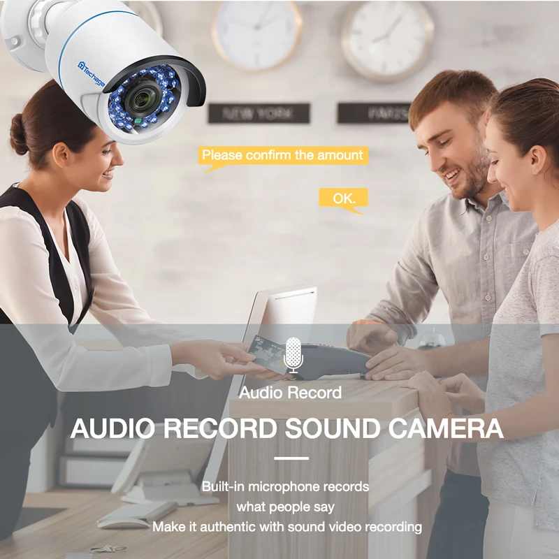 Techage H.265 4CH 1080P POE NVR комплект CCTV система безопасности 2.0MP аудио микрофон IP камера ИК