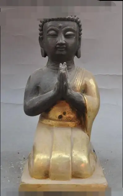 

S05866 Tibet Buddhism Bronze Gilt shakyamuni Amitabha Buddha Kneel Pray Blessing statue