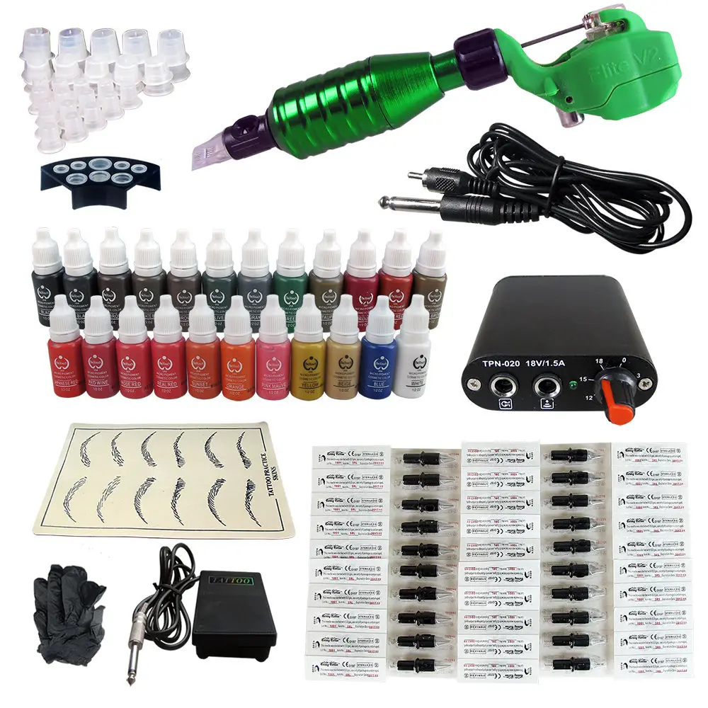 

High Quality Rotary Tattoo Machine Permanent Makeup Pen Kit 50 Needle Power Supply 23 Ink Set permanent makeup machine