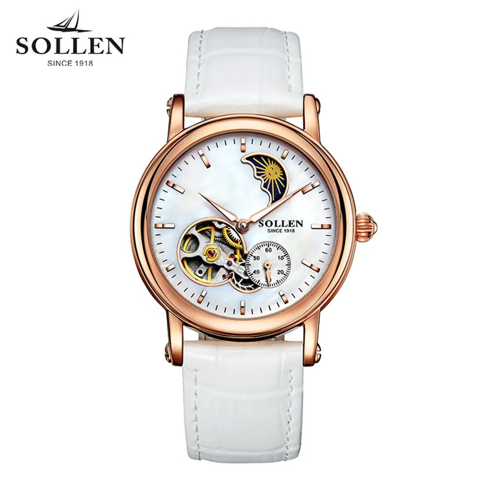 Женские часы часы sollen для женщин известный бренд белая кожа автоматические часы для женщин механические часы Relogio Feminino - Цвет: B