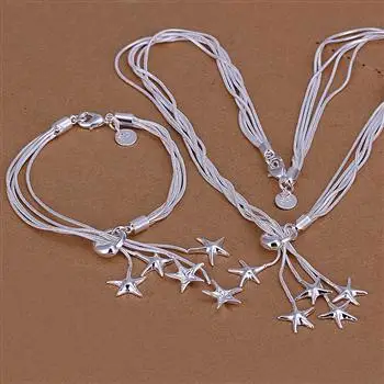 

Wholesale fashion jewelry Set,Hanging five heart 2 Piece set,925 Silver Necklace&Bracelet&Earrings T048