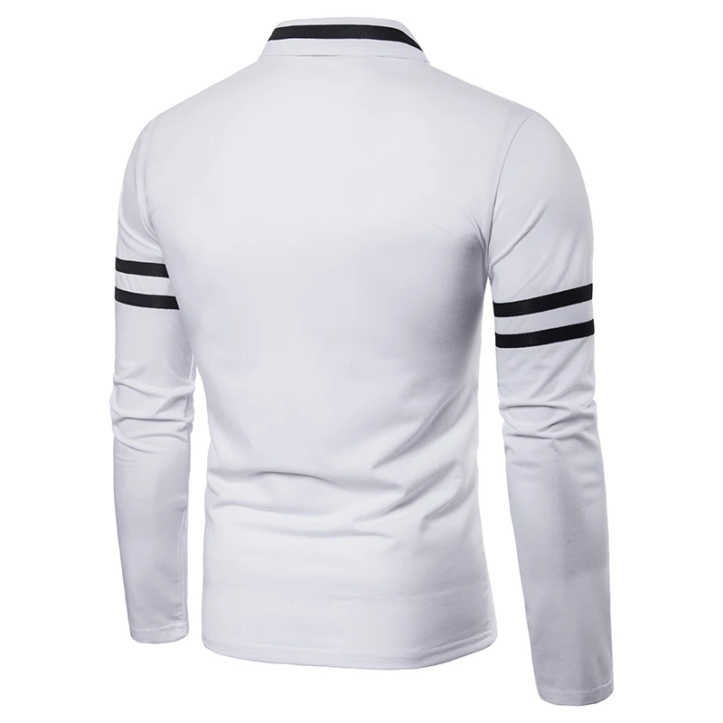 Solid V-Neck Men's Long Sleeve Polo Shirt Autumn Casual Sporting Shirt Tops Fashion Men Clothing Slim Fit Polos EU Size