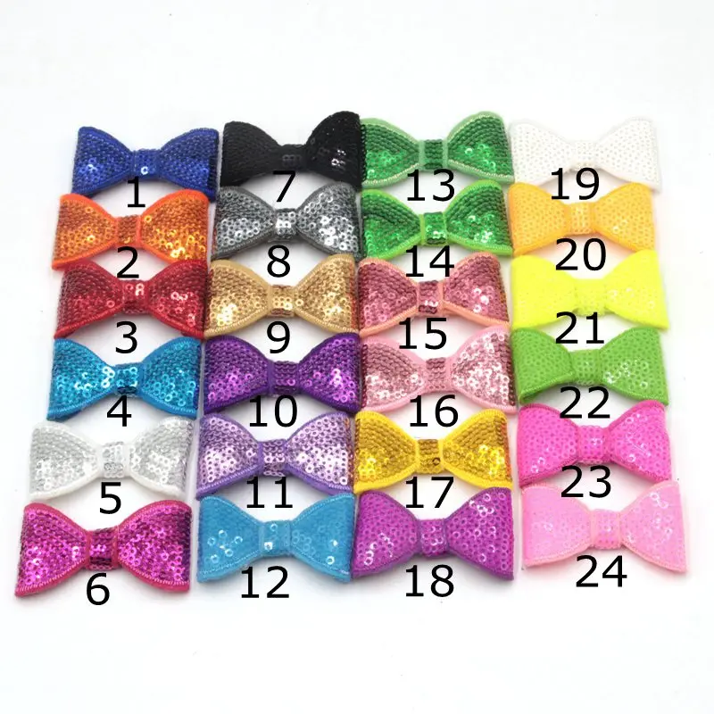 50pcs/lot 2'' Embroideried Glitter Sequins Bows Clips Knot Applique WITH Clips Kids Hair Bows Girls Hair Accessories